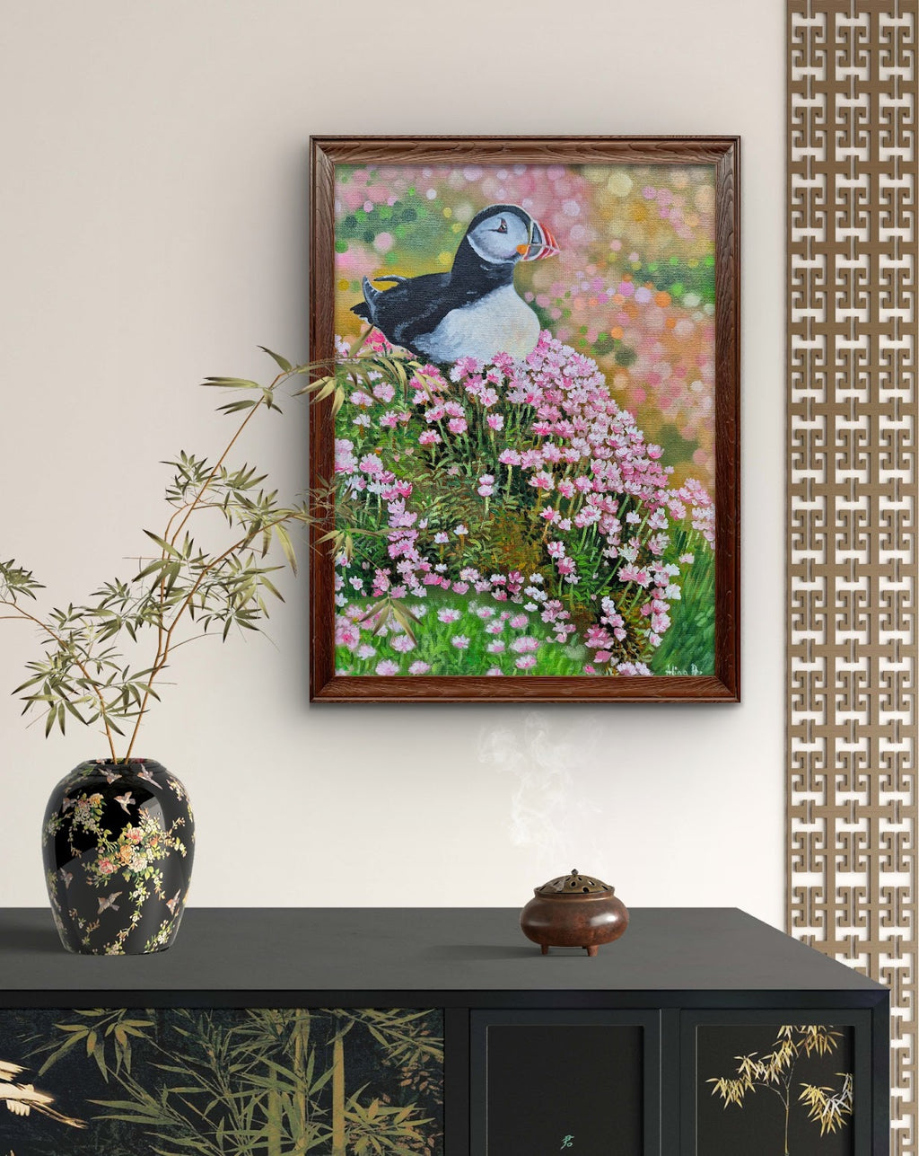 Puffin in Sea Pinks