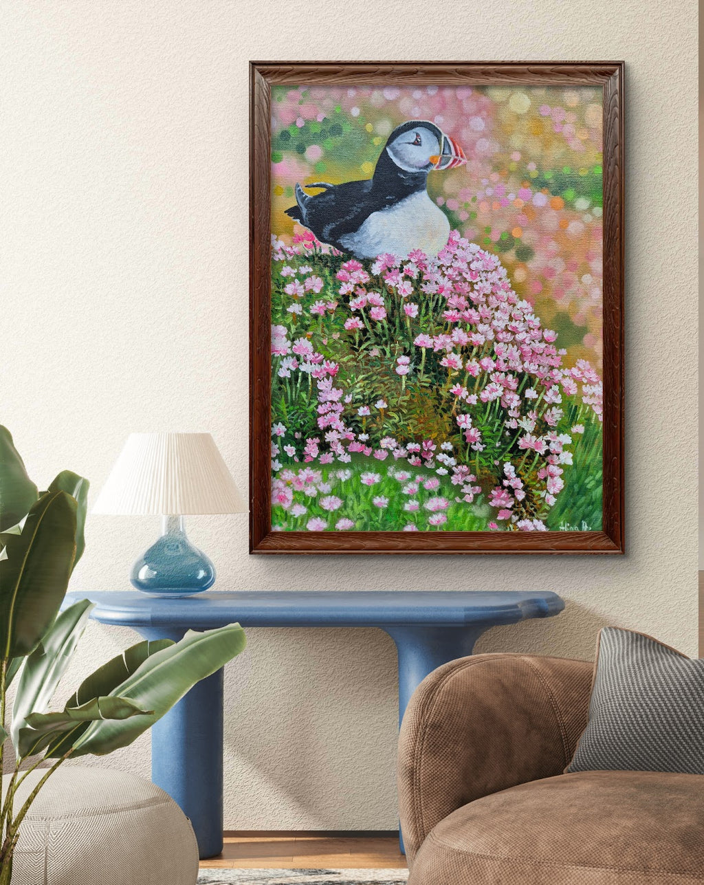 Puffin in Sea Pinks
